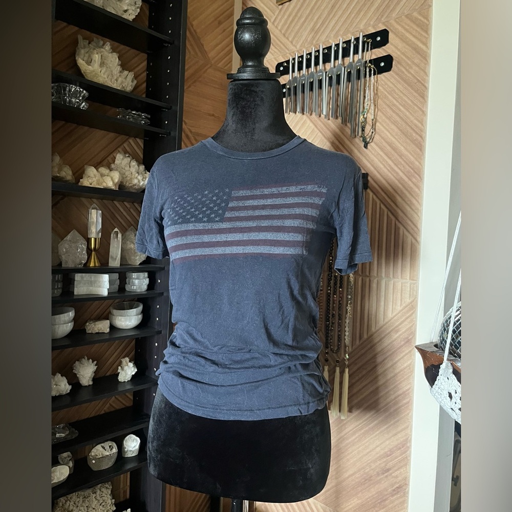 No Name Extra Small American Flag dark blue baby tee shirt XS Dark Blue